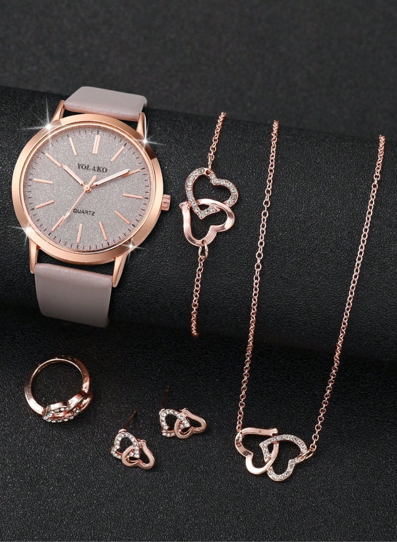 يولاكو هدايا العيد طقم اكسسوار نسائي كامل مكون من 5 قطع  يحتوي على ساعة وسلسال وخاتم وأساور وأقراط مناسب لهدايا العيد، اعياد الميلاد و  التخرج - Image 1