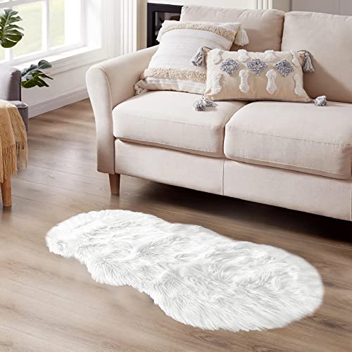 Latepis Faux Sheepskin 2x4 Shag Throw Rugs White Fur Sheep Skin Rug Carpet Alfombras para Habitacion Furry Rug for Bedroom Cushion Home Décor, Sheepskin - Image 2