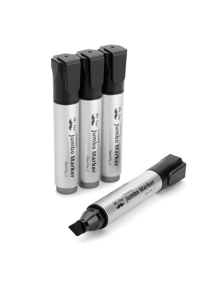 Mr. Pen - - Jumbo Permanent Markers, 4 Pack, Chisel Tip, Black Markers Permanent, Permanent Markers Black Markers, Thick Permanent Marker, Thick Markers, Jumbo Markers, Large Markers, Wide Tip Markers - Image 1