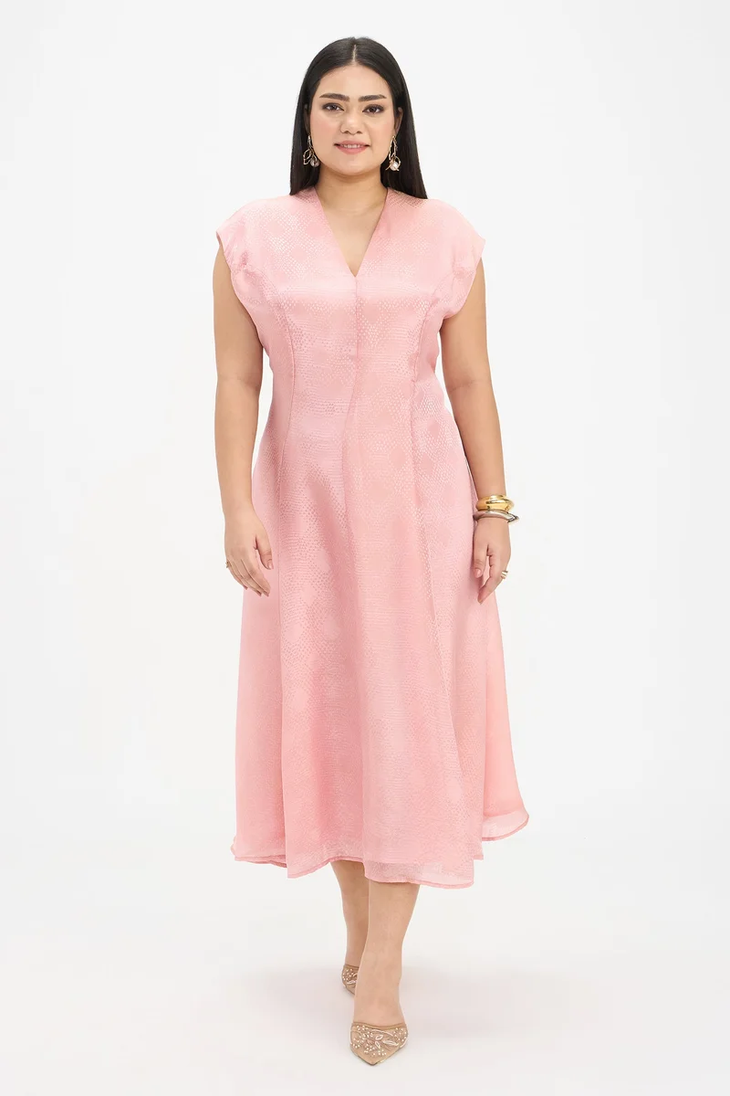 Virgio Self Design Viscose Panelled Maxi Plus Size Dress for Women