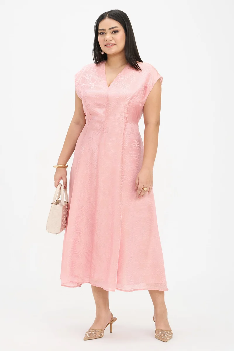 Virgio Self Design Viscose Panelled Maxi Plus Size Dress for Women