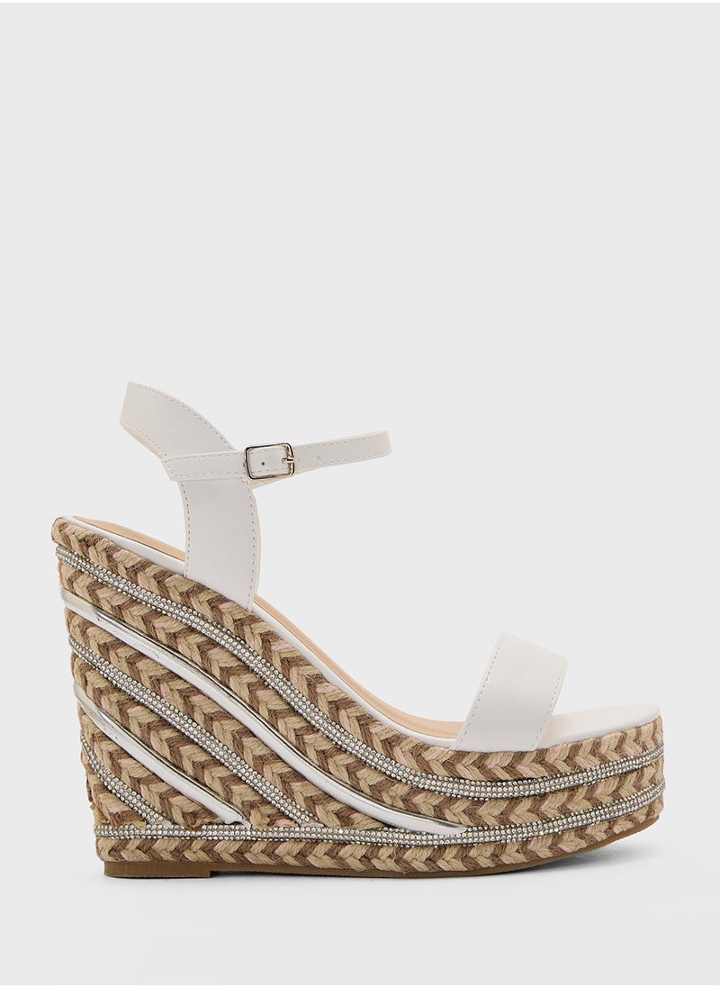 Truffle - Ankle Strap Diamante Wedge Sandal - Image 1