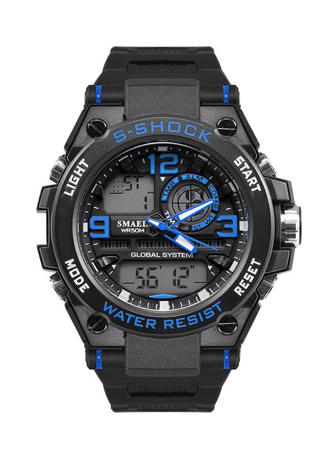 سميل ساعة يد رقمية وبعقارب وسوار من المطاط مقاومة للماء طراز Smael-30-BLA-BLU men