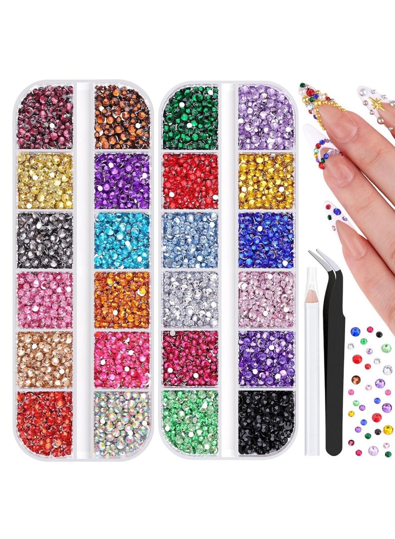 DOLOLO 2 Packs of Small Rhinestones Kit for Nail Art, Crystal Colorful 2/3MM Flatback Bedazzling Gems, Nail Rhinestones and Gems Crystals Charms for Acrylic Tips Manicure Decor - Image 1