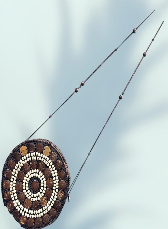 CROWNNIMREET Coconut Shell Beaded Sling Crossbody Long Strap Purse Bag For Beach Bags | Cross Body Long Strap Purse | Handmade Natural Style| Hanging Purse Sling Bag (Designer3) - Image 2
