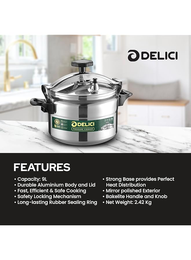 DELICI Aluminium Pressure Cooker, Pressure Pot, Arabic Cooker,Safety Lock,Silver,2 Year Warranty  (9,7,11 Liters) - Image 4