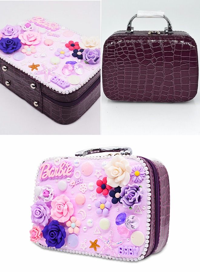 GROIC Girls Makeup Bag, Travel Cosmetic Bag Purple, Multifunctional Handbag with DIY Materials for Kids  - Image 2