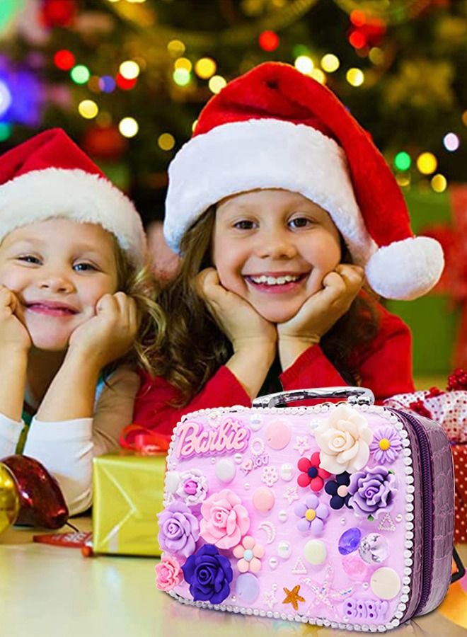 GROIC Girls Makeup Bag, Travel Cosmetic Bag Purple, Multifunctional Handbag with DIY Materials for Kids  - Image 4