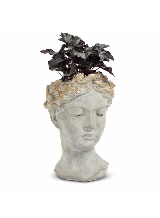 Abbott Collection Aphrodite Head Planter – Large Indoor and Outdoor Planter Pots - Whimsical Woman Statue Head Planter for Flowers and Succulents (10 inch, Grey/Gold) - Image 2