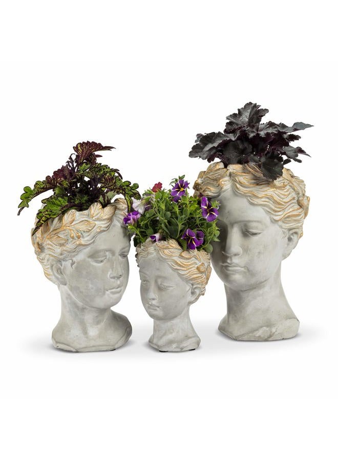 Abbott Collection Aphrodite Head Planter – Large Indoor and Outdoor Planter Pots - Whimsical Woman Statue Head Planter for Flowers and Succulents (10 inch, Grey/Gold) - Image 3