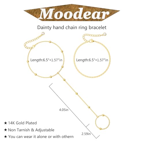 Moodear Trendy 14K Gold Hand Chain Bracelet for Women - Adjustable Cute Layered Bead Dot Link Ring Hand Chain Bracelets Non Tarnish Jewelry Gift - Image 5