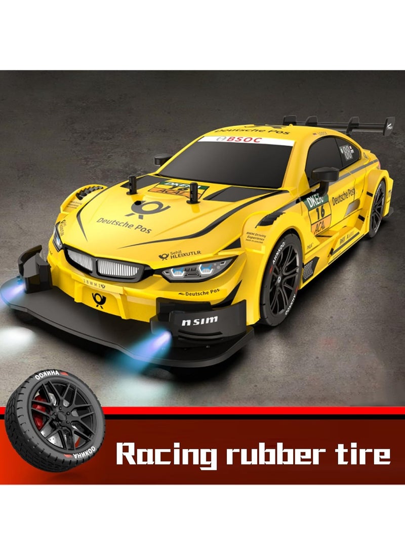 Harvestoy Harvestoy Remote Control Car 1/16 Scale RC Drift Car 2.4GHz 4WD High Speed 30+KM/H Classic Vehicle with LED Lights Drifting Tires Racing Vehicle Toys Gifts for Adults Boys, 2 Batteries, Yellow  - Image 4