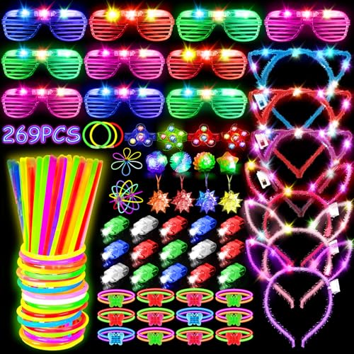MIBOTE 269Pcs Led Light Up Toys Party Favors Glow in the Dark Party Supplies for KidAdults with Light Up GlassesHeadbandRingsBracelets100 Glow Sticks Bulk Party Pack DIY Glow Neon Party Supplies - Image 1