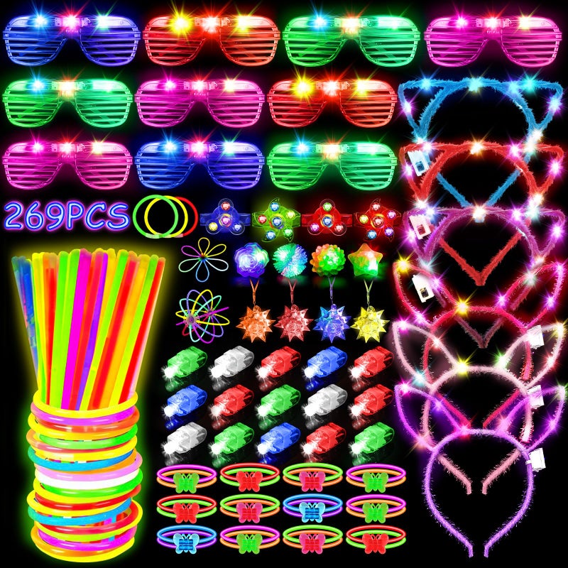 MIBOTE 269Pcs Led Light Up Toys Party Favors Glow in the Dark Party Supplies for KidAdults with Light Up GlassesHeadbandRingsBracelets100 Glow Sticks Bulk Party Pack DIY Glow Neon Party Supplies - Image 2
