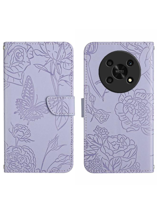 Green Tiger Case For Honor Magic4 Lite 5G Skin Feel Butterfly Peony Embossed Leather Phone Case - Image 1