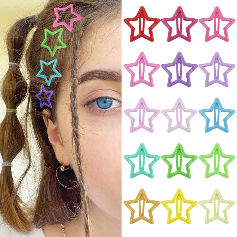 SAOROPEB Star Hair Clips Multiple Colors Snap Hair Barrettes Non Slip Star Hair Accessories Metal Hair Clips for Girls Women -15 PCS 1.18" - Image 1