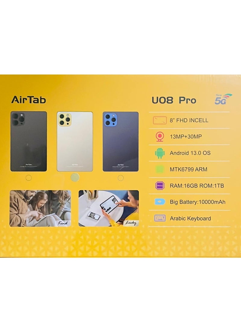 AirTab U08 Pro Tablet with Keyboard, 8 inch FHD Screen, 1TB Internal Memory, 16GB RAM - with Powerful 10,000mAh Battery Black  - Image 3