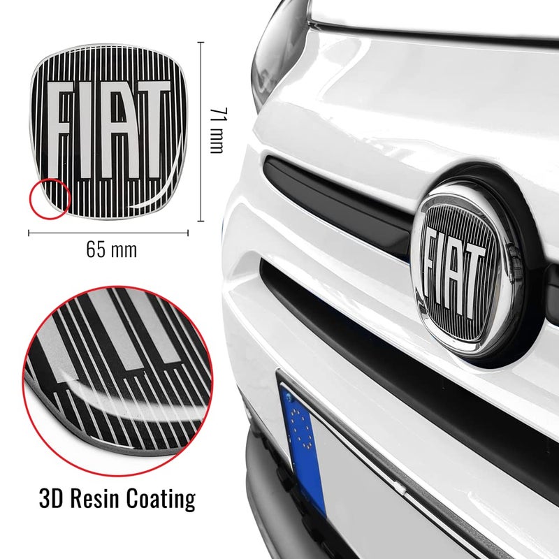 Fiat 14186A 3D Sticker, Black Logo Replacement for Fiat 500, 2 Pieces, Front and Rear - Image 2