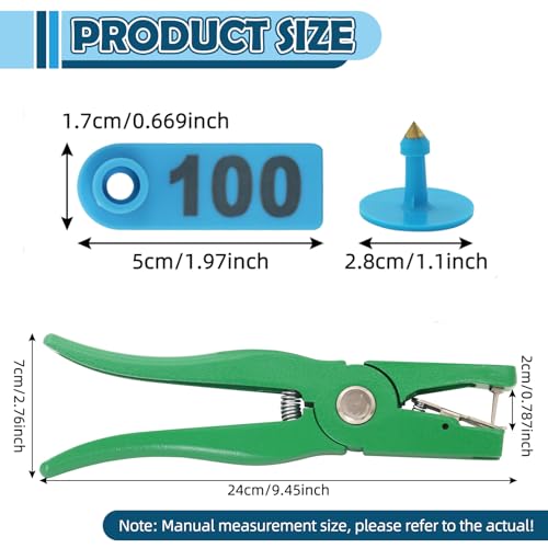 APlayfulBee Sheep Ear Tag 001-100 Number Plastic Livestock Tags Goat with Punch Applicator Plier Tools and 2Pcs Ear Tag Pins (Blue, 001-100) - Image 2