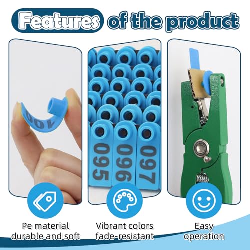 APlayfulBee Sheep Ear Tag 001-100 Number Plastic Livestock Tags Goat with Punch Applicator Plier Tools and 2Pcs Ear Tag Pins (Blue, 001-100) - Image 3