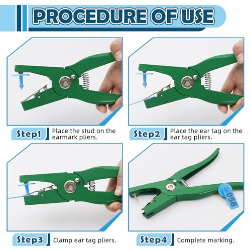APlayfulBee Sheep Ear Tag 001-100 Number Plastic Livestock Tags Goat with Punch Applicator Plier Tools and 2Pcs Ear Tag Pins (Blue, 001-100) - Image 4