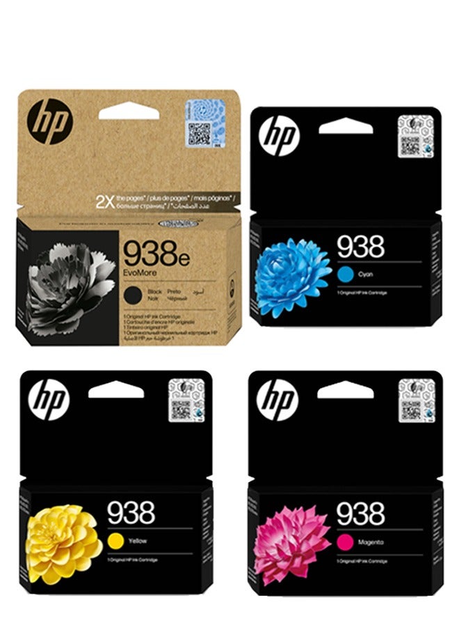 HP خراطيش حبر أصلية بسعة عالية باللون الأسود 938E و بسعة عادية باللون السماوي والأصفر والماجنتا (مجموعة من 4) - Image 1