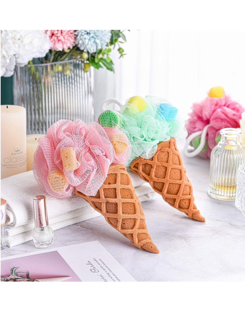 Geiserailie 4 Pieces Kids Loofah Ice Cream Cone Bath Sponge Kids Bath Shower Sponge Body Scrubber Exfoliating Loofah for Kids Spa Shower  - Image 2