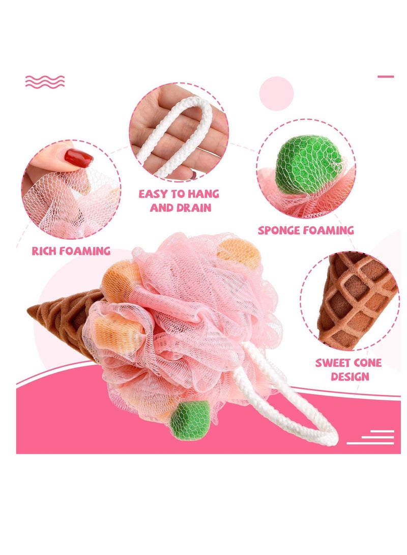 Geiserailie 4 Pieces Kids Loofah Ice Cream Cone Bath Sponge Kids Bath Shower Sponge Body Scrubber Exfoliating Loofah for Kids Spa Shower  - Image 3