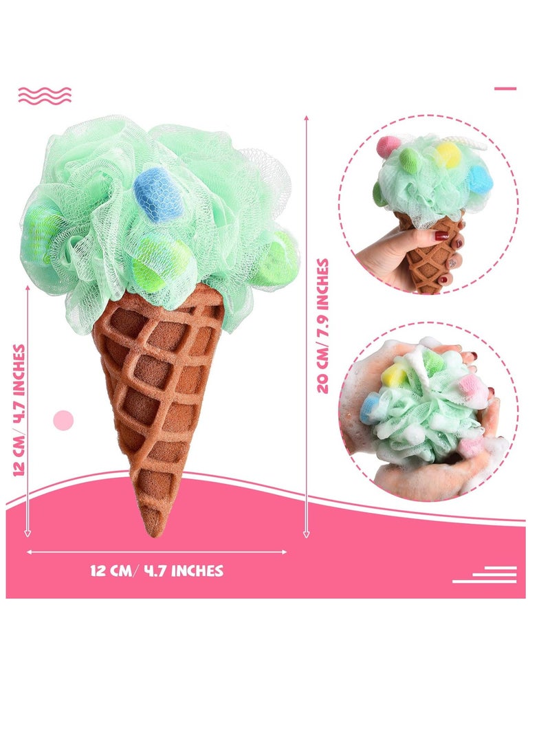 Geiserailie 4 Pieces Kids Loofah Ice Cream Cone Bath Sponge Kids Bath Shower Sponge Body Scrubber Exfoliating Loofah for Kids Spa Shower  - Image 4
