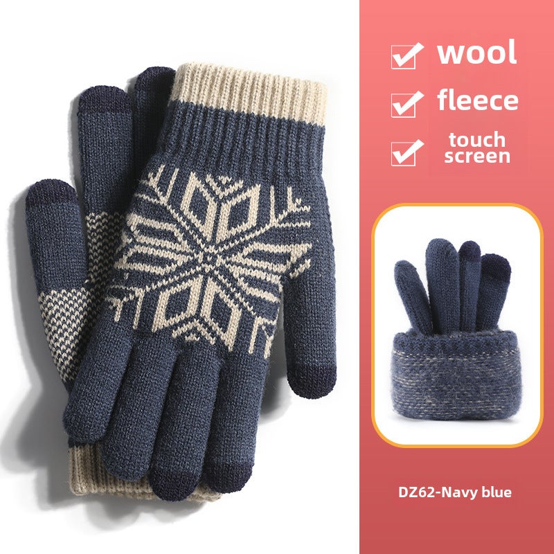 Knitted Wool Touchscreen Gloves Unisex Winter navy blue [bag]]. 