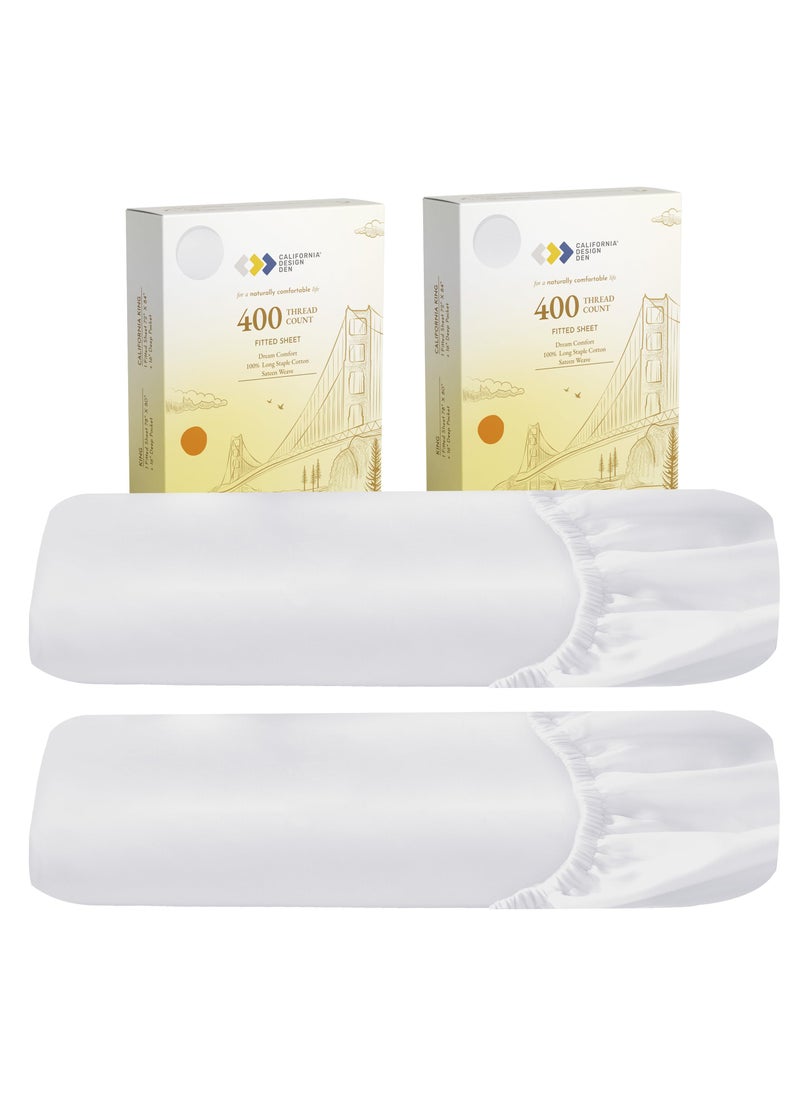 California Design De 2-Pack King Fitted Sheets  400 Thread Count 100% Cotton Sateen  King Size Fitted Sheets with Deep Pockets (Bright White)  - Image 1