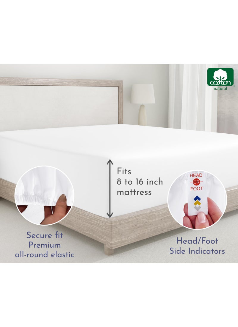 California Design De 2-Pack King Fitted Sheets  400 Thread Count 100% Cotton Sateen  King Size Fitted Sheets with Deep Pockets (Bright White)  - Image 3