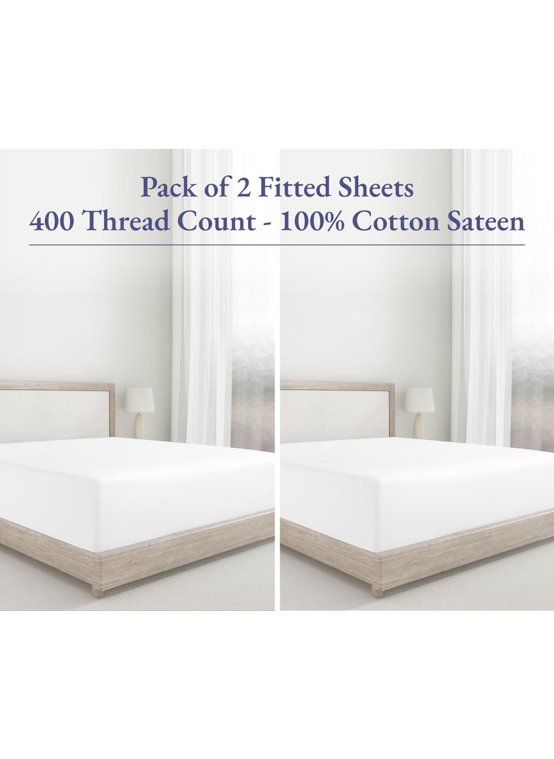California Design De 2-Pack King Fitted Sheets  400 Thread Count 100% Cotton Sateen  King Size Fitted Sheets with Deep Pockets (Bright White)  - Image 2