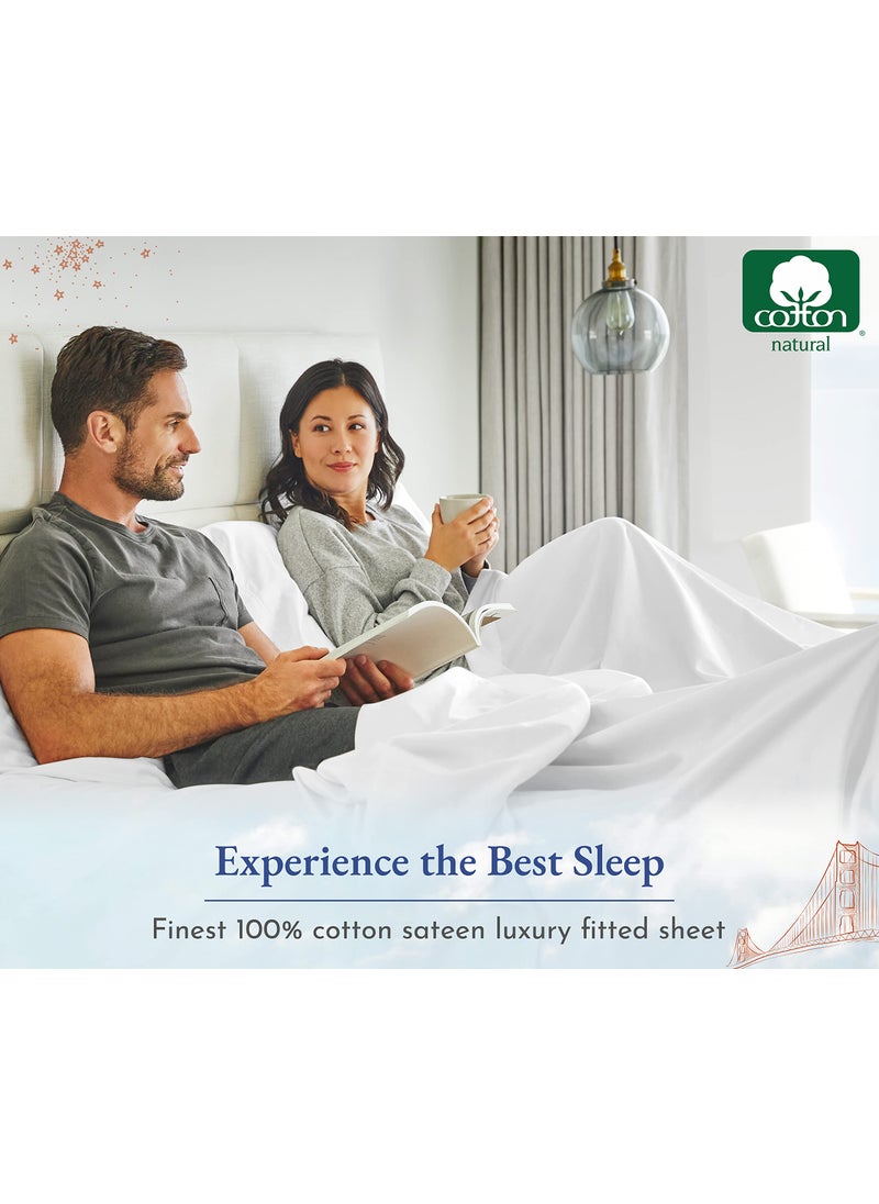 California Design De 2-Pack King Fitted Sheets  400 Thread Count 100% Cotton Sateen  King Size Fitted Sheets with Deep Pockets (Bright White)  - Image 5
