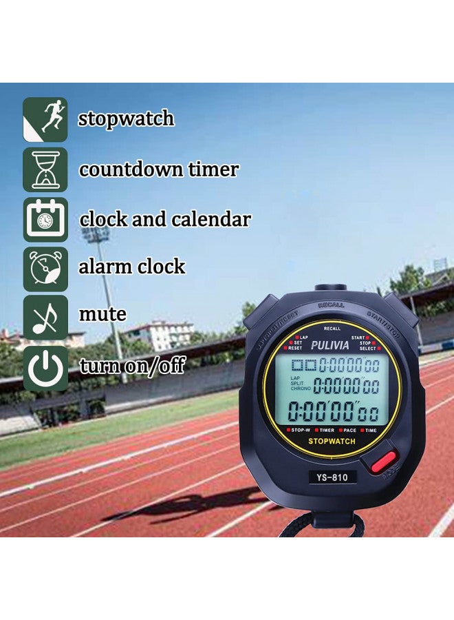 PULIVIA Sports Stopwatch Timer 10 Lap Split Memory Digital Stopwatch, Countdown Timer Pace Mode 12/24 Hour Clock Calendar with Alarm, 3 Rows Display Large Screen Water Resistant Battery Included - Image 2