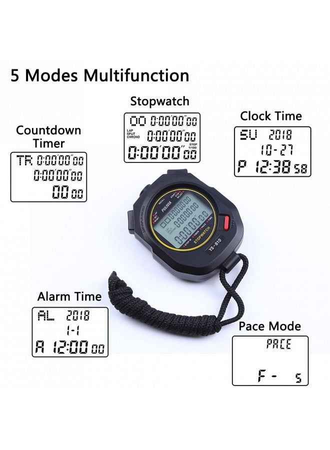 PULIVIA Sports Stopwatch Timer 10 Lap Split Memory Digital Stopwatch, Countdown Timer Pace Mode 12/24 Hour Clock Calendar with Alarm, 3 Rows Display Large Screen Water Resistant Battery Included - Image 3