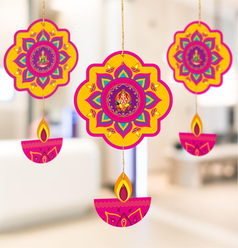 TOYXE Happy Diwali Ganesh Printed with Hanging Deepak Paper Decoration Items for Office Shops Home Decotation Pack of 10 Pcs - Image 5