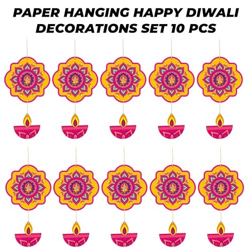 TOYXE Happy Diwali Ganesh Printed with Hanging Deepak Paper Decoration Items for Office Shops Home Decotation Pack of 10 Pcs - Image 3