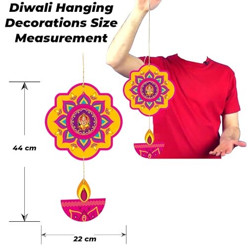TOYXE Happy Diwali Ganesh Printed with Hanging Deepak Paper Decoration Items for Office Shops Home Decotation Pack of 10 Pcs - Image 2