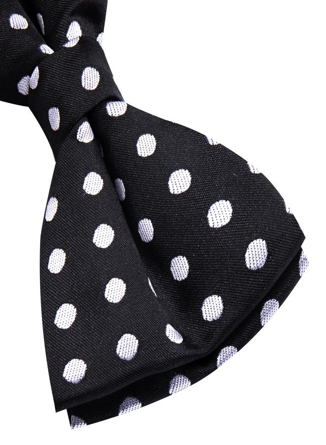 Hi-Tie Mens Black White Polka Dot Bow Ties Pre-Tied Silk Adjustable Bowties Lapel Pin Pocket Square Set for Wedding - Image 4