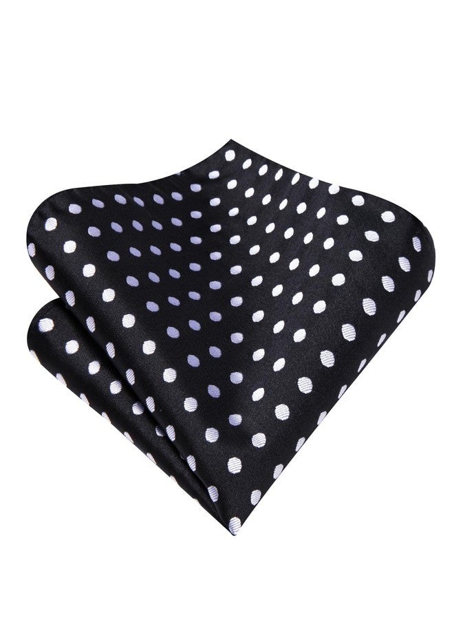 Hi-Tie Mens Black White Polka Dot Bow Ties Pre-Tied Silk Adjustable Bowties Lapel Pin Pocket Square Set for Wedding - Image 5