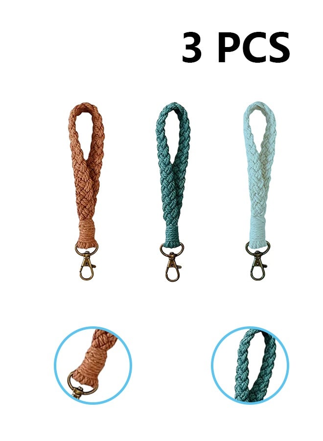 3pcs Boho Macrame Keychain Bracelet Handmade Weave Exquisite Wristlet Keyring Holder Wrist Lanyard for Women - Image 1