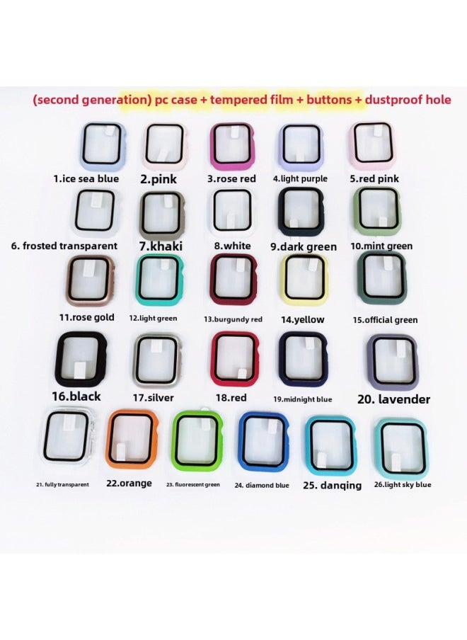 Generic - Suitable For 2022 Apple Watch Case 8 Generation Protective Case PC + Tempered Film Case Film Integrated IWatch7 Case-Color:Dan Cyan-Exterior Dimension:38mm Without Packaging - Image 1