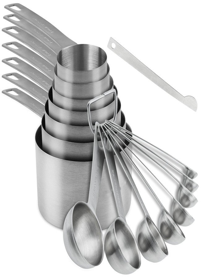 Viwehots Measuring Cups and Spoons Set, 18/8 Stainless Steel 7 Measuring Cups and 8 Measuring Spoons with Leveler, Kitchen Measure Cups Spoons, Heavy Duty Baking Measurement Cups Spoons Set - Image 1