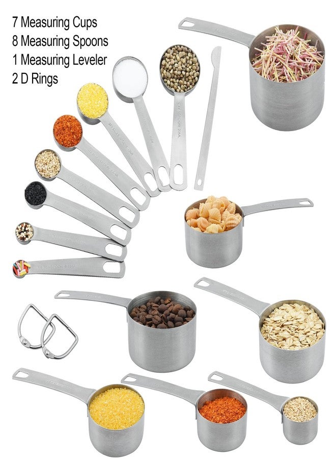 Viwehots Measuring Cups and Spoons Set, 18/8 Stainless Steel 7 Measuring Cups and 8 Measuring Spoons with Leveler, Kitchen Measure Cups Spoons, Heavy Duty Baking Measurement Cups Spoons Set - Image 4