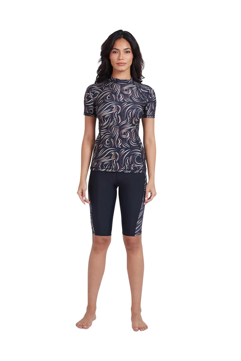COEGA SUNWEAR  COEGA Ladies  Rashguard Short Sleeve - Nero Golden Swirls for Women | Best Price UAE