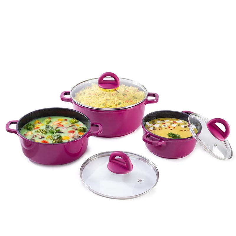 Wonderchef Wonderchef Ceramide 6 pcs Casserole Set | Die Cast Aluminium | Non Stick Coating | 2 Years Warranty | Pink - Image 1