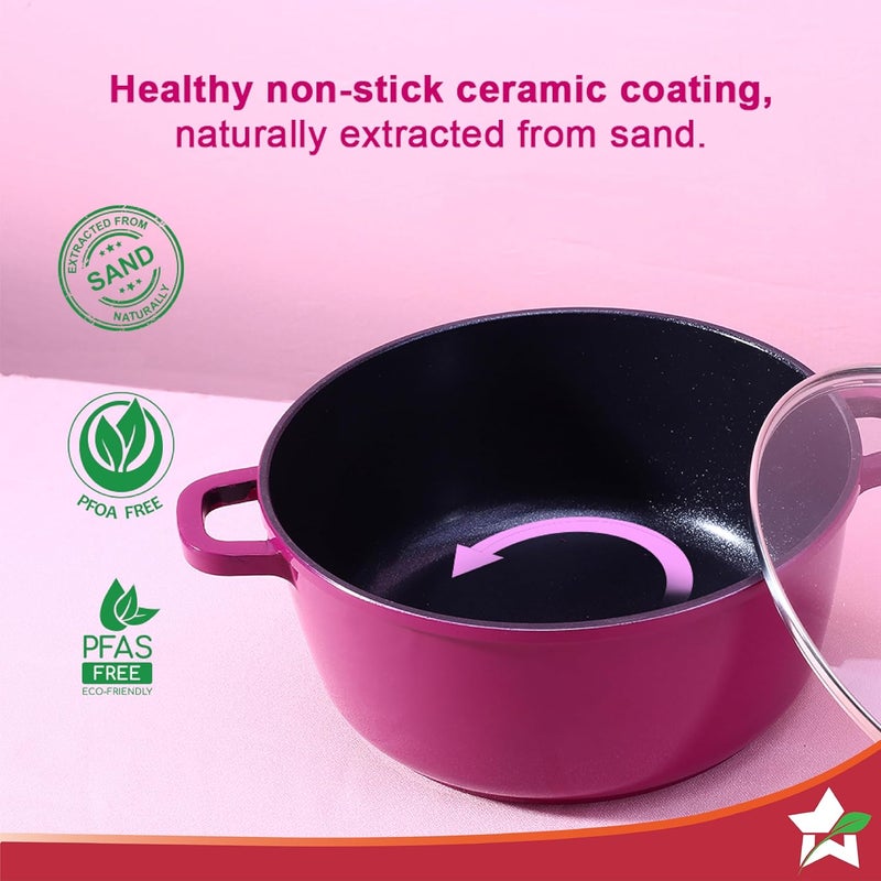 Wonderchef Wonderchef Ceramide 6 pcs Casserole Set | Die Cast Aluminium | Non Stick Coating | 2 Years Warranty | Pink - Image 3