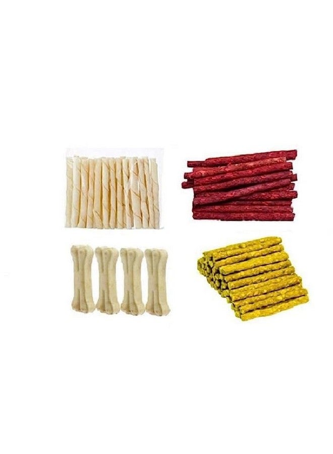 Generic Combo 5 Inch 4 Pcs Dog Treat Bones + 450 Gm Each Twisted Chew Sticks, Chicken Munchy Stick And Mutton Munchy Stick  - Image 1