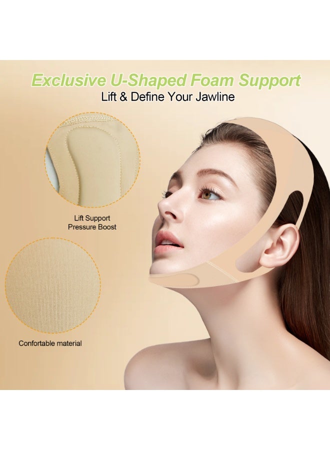 شريط بريميوم لتنحيف الوجه للجلد الداكن - شريط رفع وجه في بتشكل حرف ي قابل للتعديل بدعم رغوي لتهدئة ذقن مزدوجة وتحديد خط الفك - مرن لالنسيج طوال الليل، قابل لإعادة الاستخدام والغسيل - مثالي للعناية بالذات والهدايا - Image 3